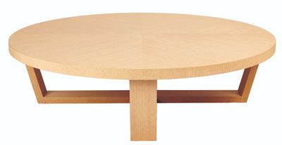 une image représentant une table ronde en bois avec un piètement en bois