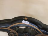 a close up of a sewing machine with a label on it