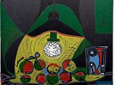 a picture of a painting with a clock on it