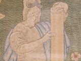 a picture of a painting of a woman holding a pole