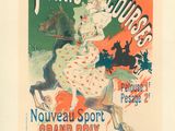 Affiche gastronomique parisienne représentant une femme à cheval aux côtés d'un homme à cheval