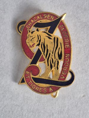 un gros plan sur un insigne représentant un tigre