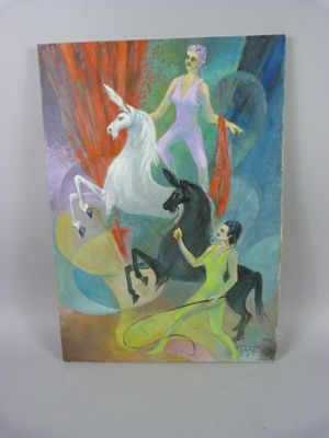a picture of a painting of a woman riding a horse