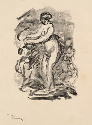 drawing of a woman with a horse and a man in the background