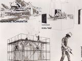 sketches of a man working on a construction project in a cage