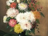 a painting of a vase of flowers on a table