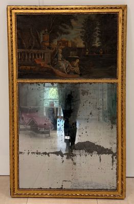 Miroir trumeau, baguettes dorées rubanées à décor d'une scèn… - Photo 1