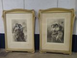 two framed pictures of a couple of women sitting next to each other