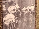 an old photo of a woman sitting in a chair playing a musical instrument