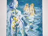 un tableau représentant une femme debout dans l'eau