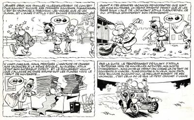 une vieille bande dessinée représentant un homme à moto et un autre à scooter