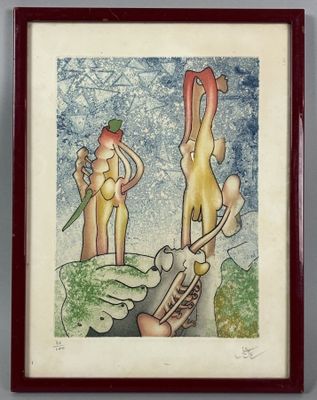 painting of a woman and a man playing a game of golf
