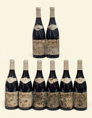 six bouteilles de vin sont alignées sur une surface blanche