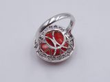 sterling silver ring with red coral stone and diamonds