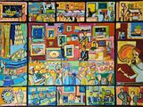 tableau représentant un collage de photos de personnes dans une pièce