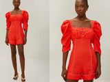 two photos of a woman in an orange dress and a black woman in a white dress
