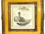 an old picture of a lighthouse in a gold frame