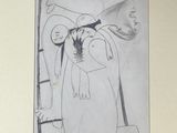 drawing of a woman sitting on a chair in front of a mirror