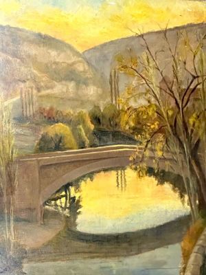 Armand DIMANCHE (XX°) Soir d'automne sur le Célé Huile sur p…