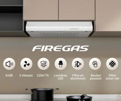 Hotte Aspirante Casquette Visière 60cm FIREGAS -3 Vitesses –…