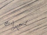 a close up of a drawing of a bird on the ground