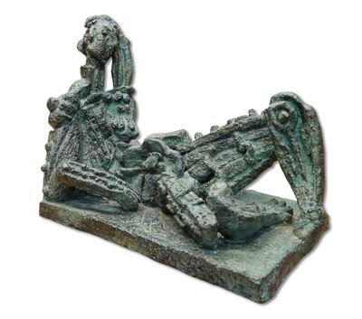 statue of a woman reclining on a reclining platform on a white background