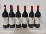 six bouteilles de vin sont alignées sur une table