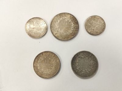 Lot de monnaies en argent : 1 x 50FF Hercule + 1 x 10 FF Hercule + 1 x