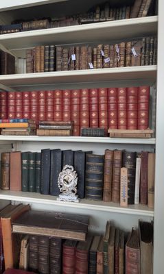 many books that are on the shelves in the room