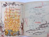 an open book with a drawing of a dragon on it
