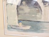 a painting of a man in a boat on the water
