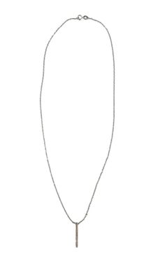a silver necklace with a long bar on a chain
