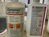 a bottle of ceramex next to a bottle of liquid on a counter