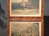 two paintings of a man on horseback and a woman on a horse