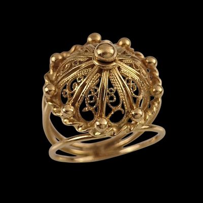 a close up of a gold ring on a black background