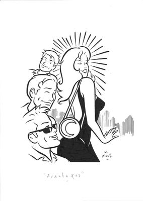 un dessin en noir et blanc représentant une femme tenant un micro