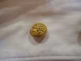 a gold button on a white shirt that has a picture of a lion on it
