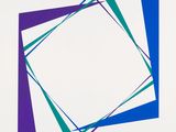 an image of a painting of a square with blue and purple lines