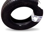 tire on a white background with a sticker on it
