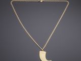 a gold necklace with a crescent pendant on a chain