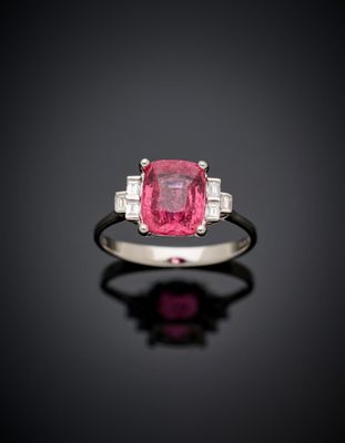 a pink tourmaline and diamond ring