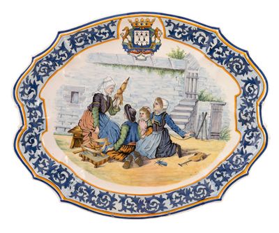 a plate with a picture of people sitting on the ground