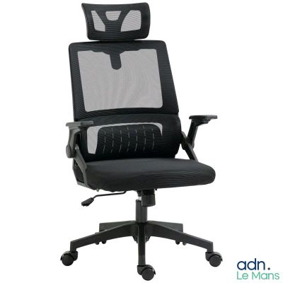 the office chair is black and has a mesh back and seat