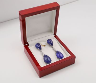 Paire de boucles dŐoreilles - Tanzanite cabochon