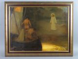 tableau représentant une femme en robe blanche debout à côté d'un homme en robe blanche