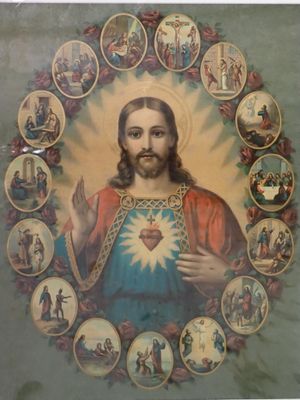 tableau représentant Jésus entouré d'un cercle de portraits de personnes