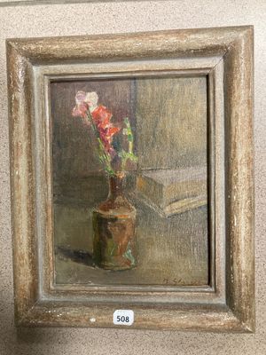 une peinture de fleurs dans un vase sur une table