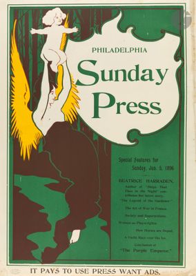 une publicité pour le « Philadelphia Sunday Press » mettant en scène une femme en robe