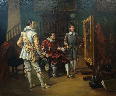 De ROQUEBRUNE (XIXème), "Scéance de pose princière", huile s…