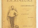 an old book with a drawing of a man holding a tennis racquet
